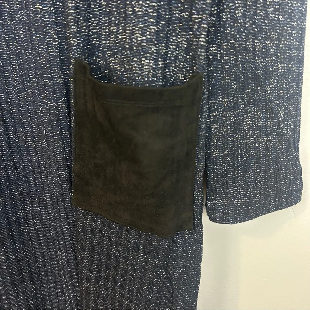 NWT Yelete Navy Blue/Black Metallic Open Front Long Lightweight Cardigan Small